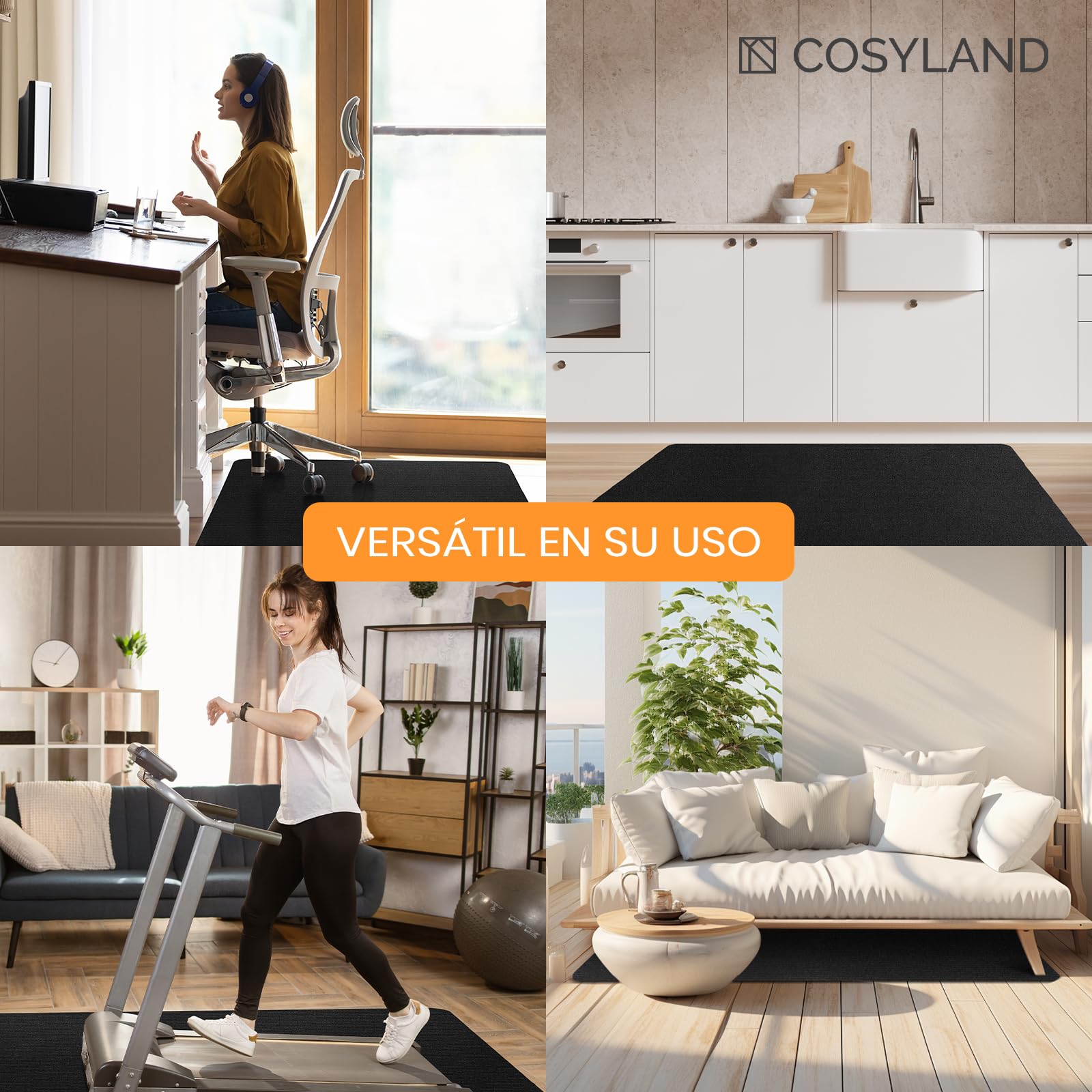 COSYLAND Tapis Chaise de Bureau 3.0, 90 X 120cm Tapis de Sol Bureau, Antidérapant Tapis Protection Sol Chaise Bureau, Protège Parquet Chaise roulettes pour Sols Durs, Tapis Fauteuil Bureau, Noir