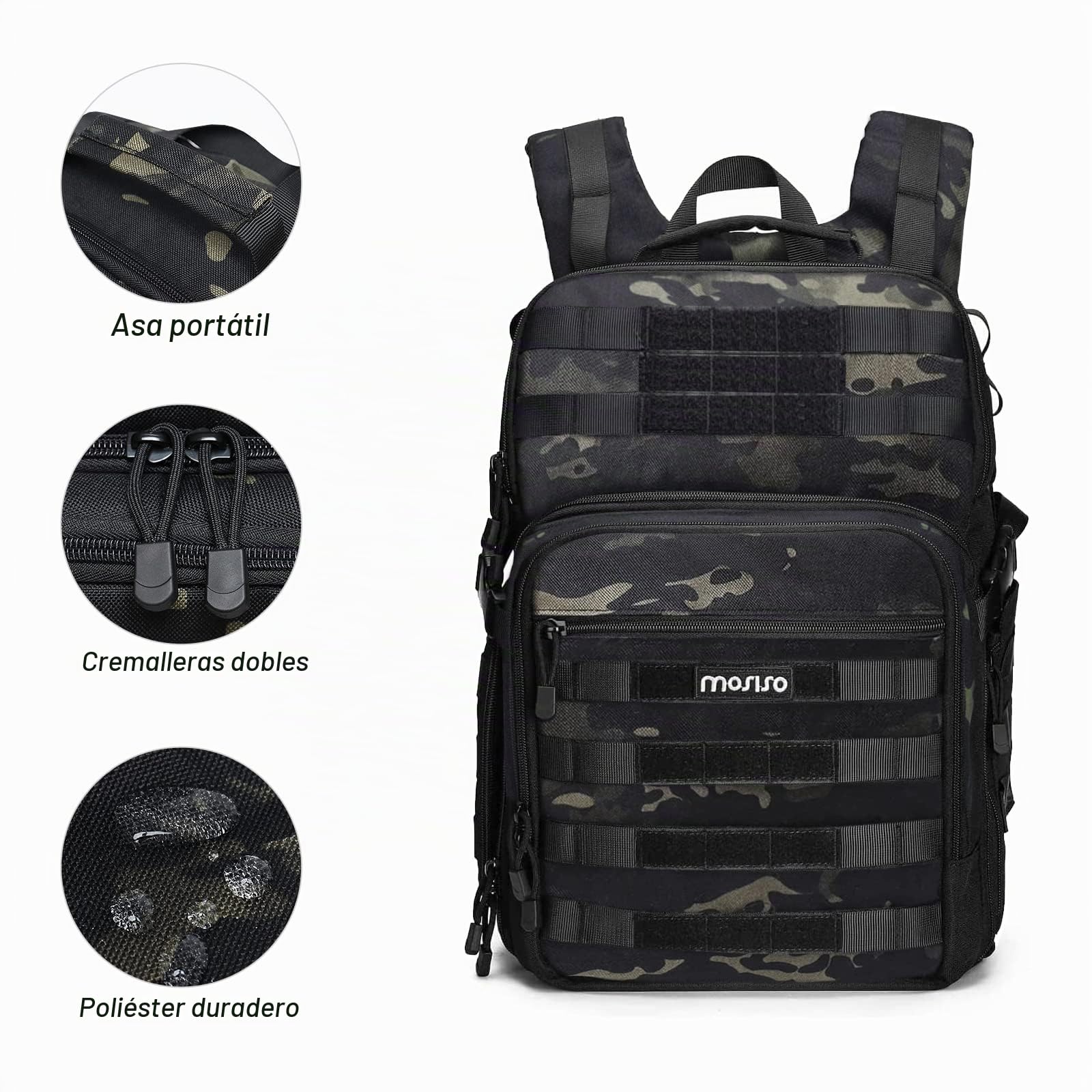 MOSISO Mochila Táctica para Cámara, DSLR/SLR/Mirrorless con Soporte para Trípode y Compartimento para Portátil de 15-16 pulgadas Compatible con Canon/Nikon/Sony, Camuflaje Nocturno | Para Cámara con Soporte para Treppied & 15-16 pulgadas Laptop Compartime