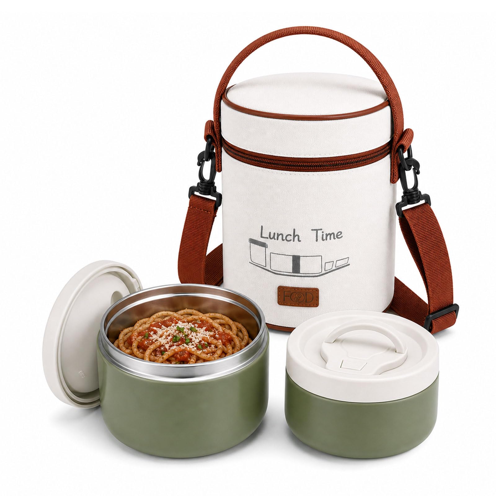 Insulated Food Jar - Set of 2 (23oz + 16oz), Stainless Steel Vacuum Insulated Hot Food Container, Wide Mouth Leak-Proof Lunch Box with Bag for Soup, Snack & Travel, Dishwasher Safe