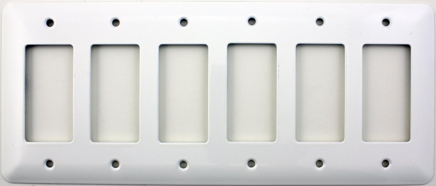 Mulberry Princess Style White 6 Gang GFI Rocker Opening Switch Plate