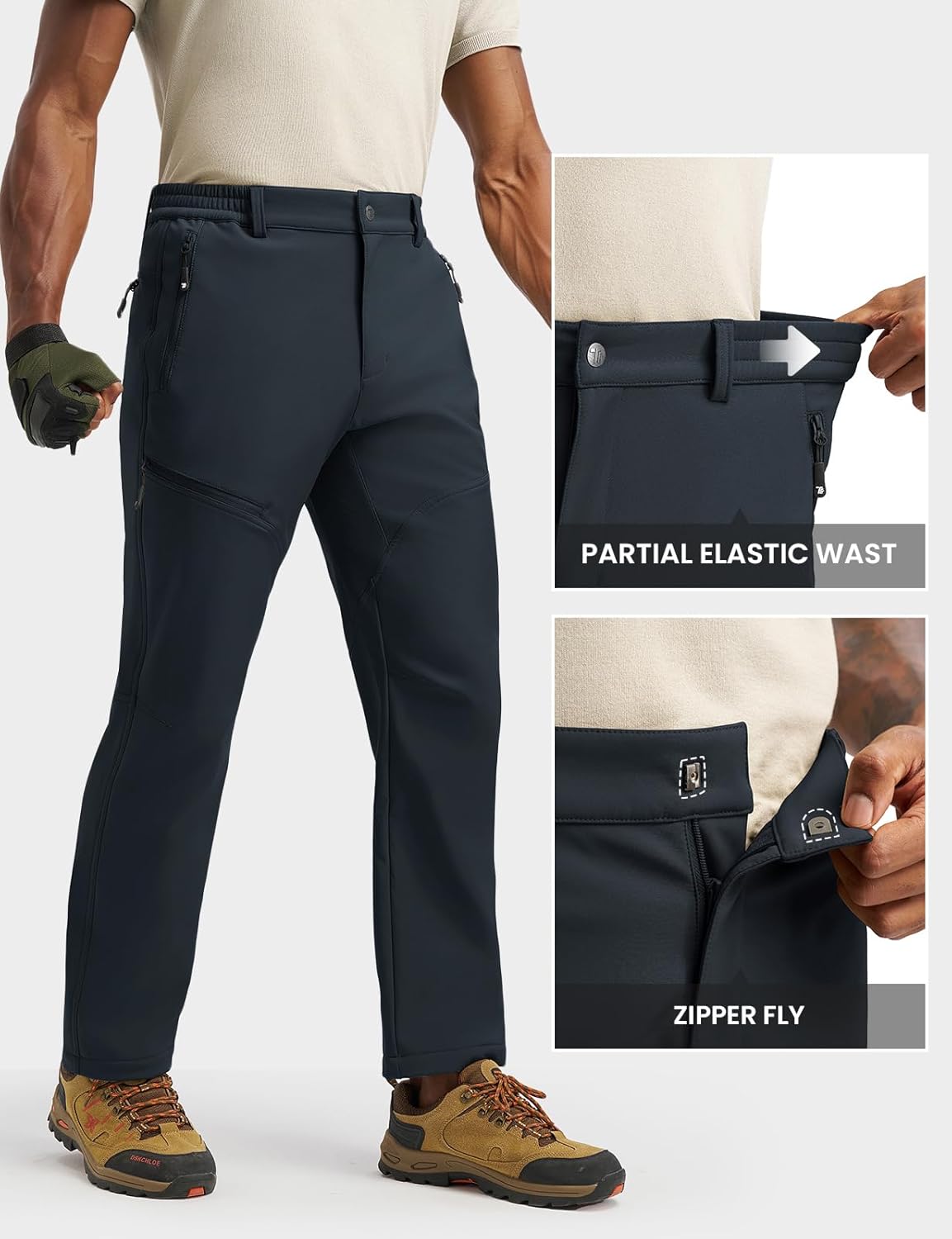 Rdruko Men's Snow Ski Pants Waterproof Fleece Lined Insulated Hiking Winter Softshell Camping Travel Pant