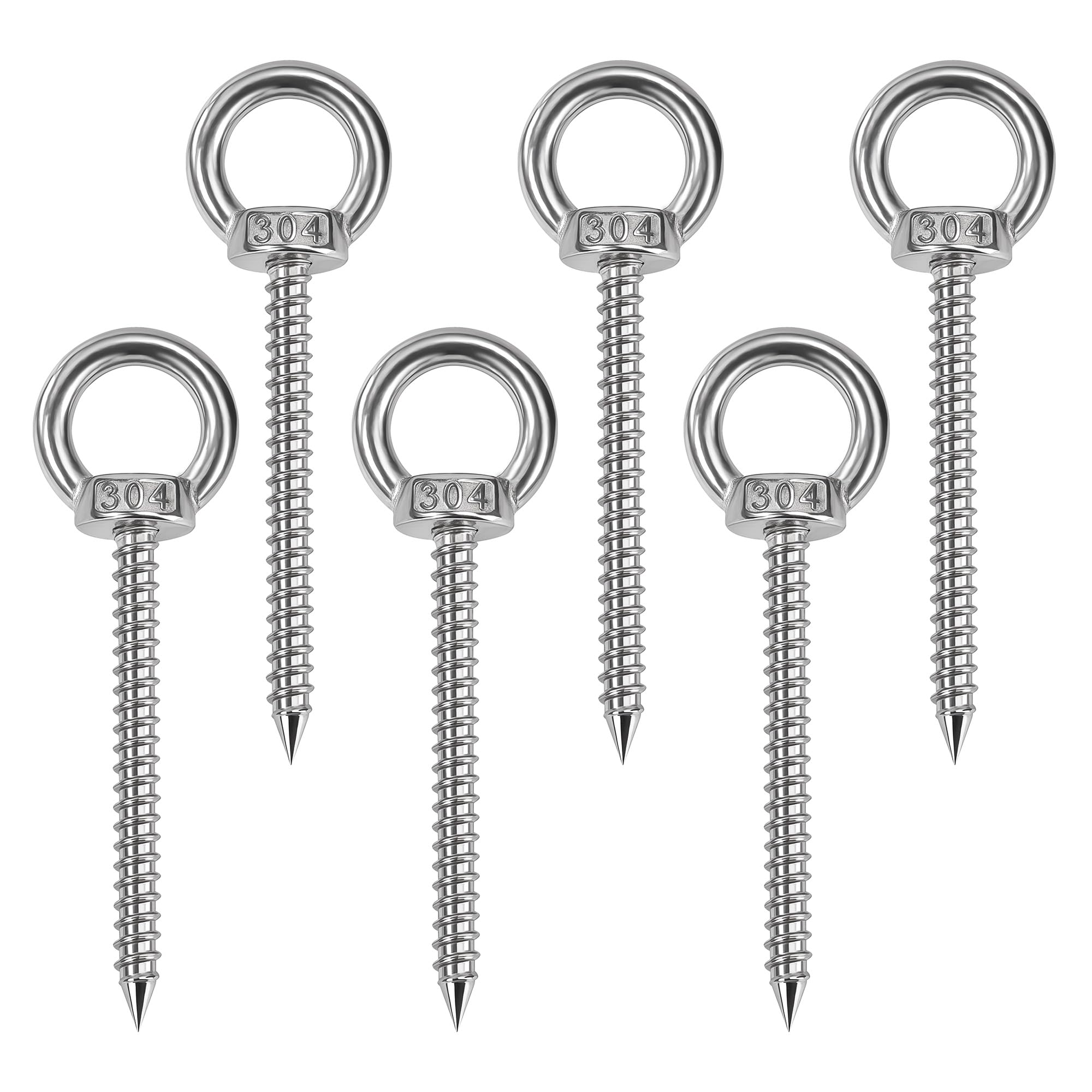 Eye Bolt M8 x 120 mm, Eye Bolt with Wood Thread Made of 304 Stainless Steel, Eye Screw Eye Hooks with Thread, Robust Screw Hooks for DIY Cork Crafts (Pack of 6)