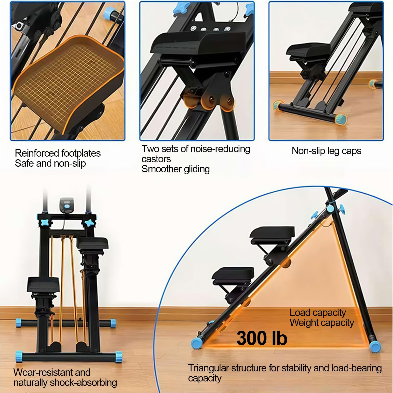 Stepper Fitness Casa Pedana Step Fitness Casa Stepper con Manubrio Pedale Portatile Pieghevole Stair Stepper Vertical Climber Black