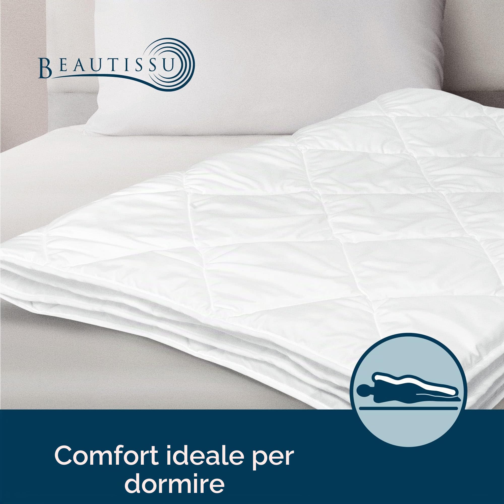 Beautissu Piumino Matrimoniale 4 stagioni Microfibra anallergico coperta | 155x220cm formata da 2 trapuntini con bottoni a pressione letto anallergica divisibile riscaldante quattro BeauNuit JD