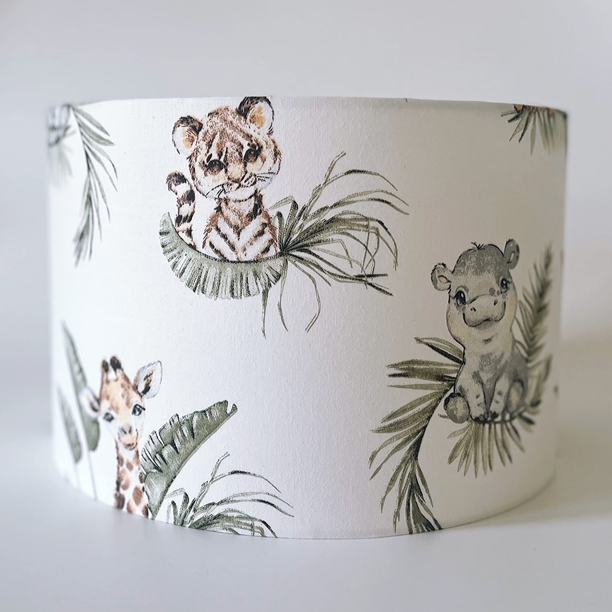 Nursery, Baby Safari, Cute Jungle Animals, Lion Cub, Baby Hippo, Giraffe etc Ceiling Light Shade 30cm Diameter x 20cm high