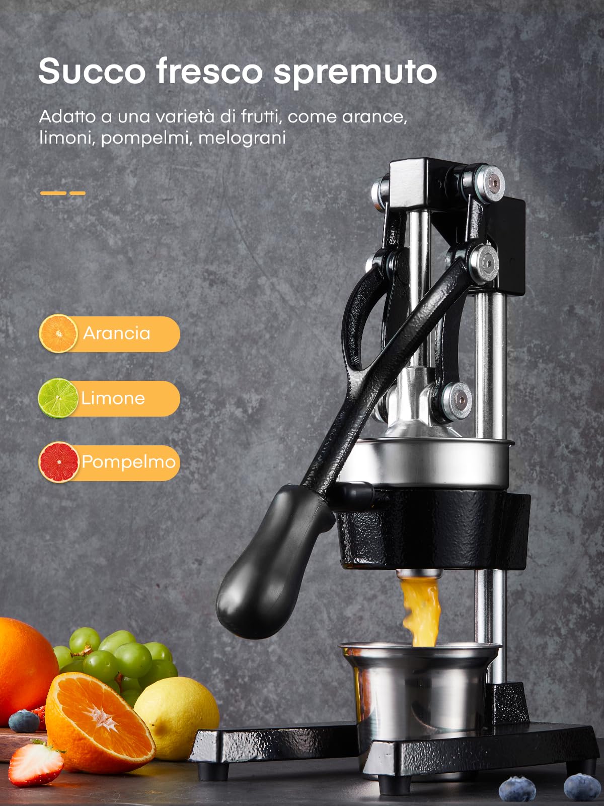 Spremiagrumi Manuale FOHERE, Professionale Limone Manuale per Agrumi Commerciali per Arance, Limoni, Melograno, Pompelmi, Spremiagrumi Facile da Pulire con Tazza in Acciaio Inossidabile