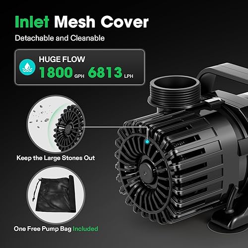 Miniatura 2 de VIVOSUN Bomba de agua sumergible de 1800 GPH con bolsa de barrera, bomba de estanque de 100 W con 14 pies. Altura de elevación, bomba de acuario