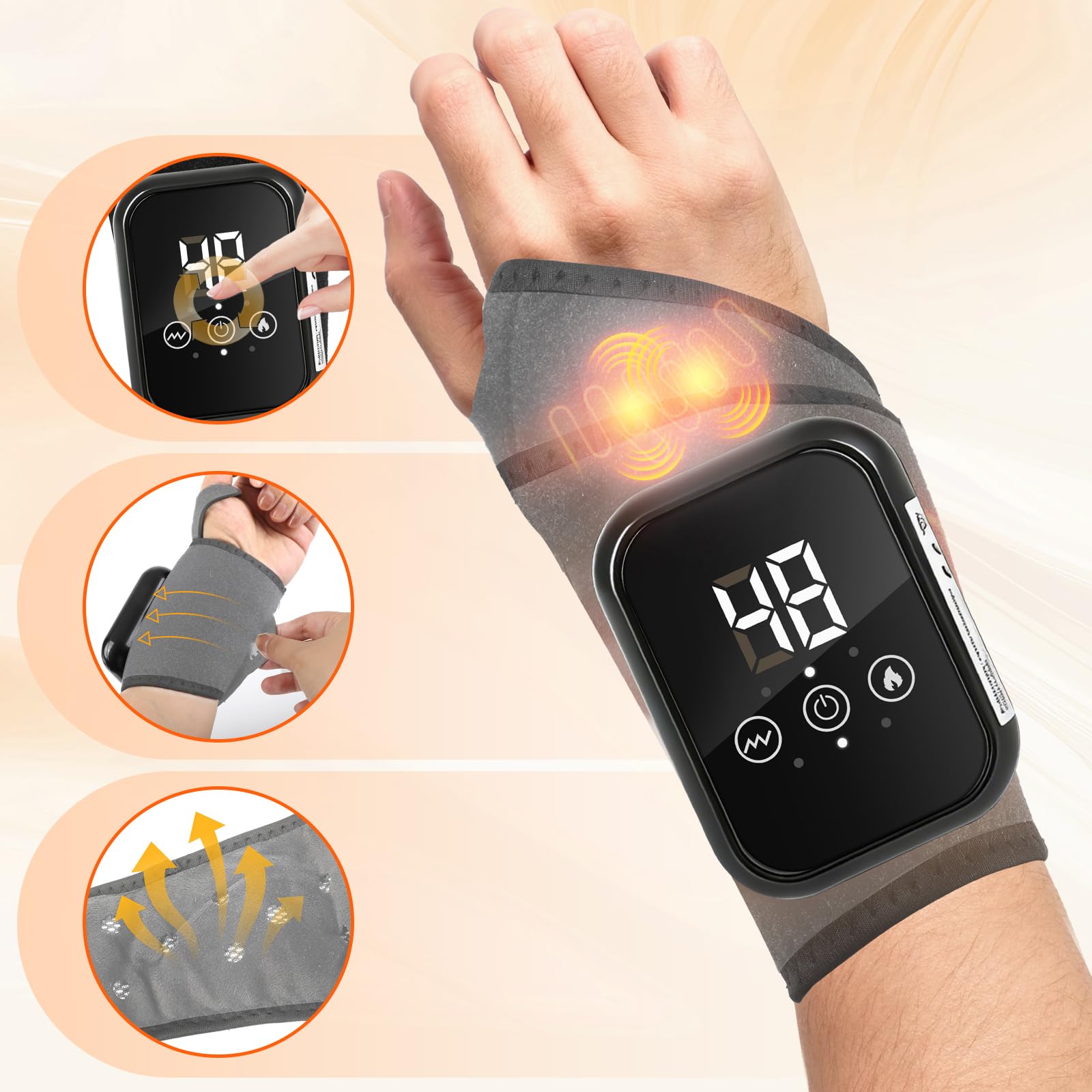 Handgelenk Massagegerät mit Rotlichttherapie, 3 Heizstufen & 3 Vibration | Wiederaufladbare, Kabelloses, Handmassagegerät, Linderung bei Karpaltunnelsyndrom, Arthritis, Grau, 2 Stück