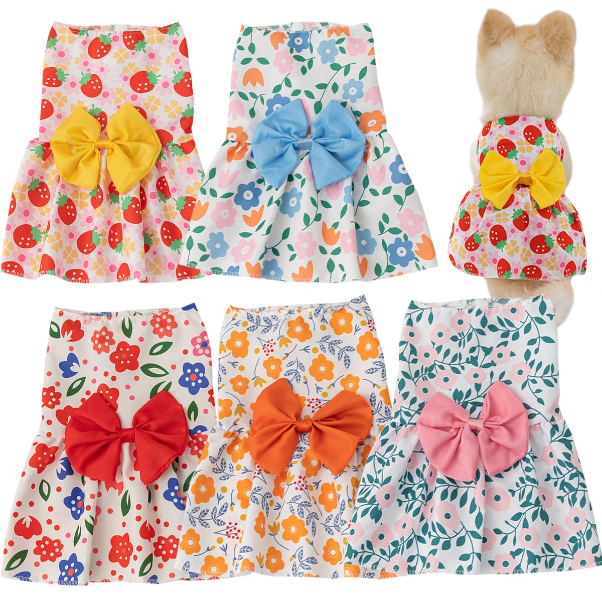 Petunny 5 Pcs Dog Dresses Princess Puppy Dress Summer Girl Dog Dresses Bowknot Pet Clothes Cute Female Cat Dress