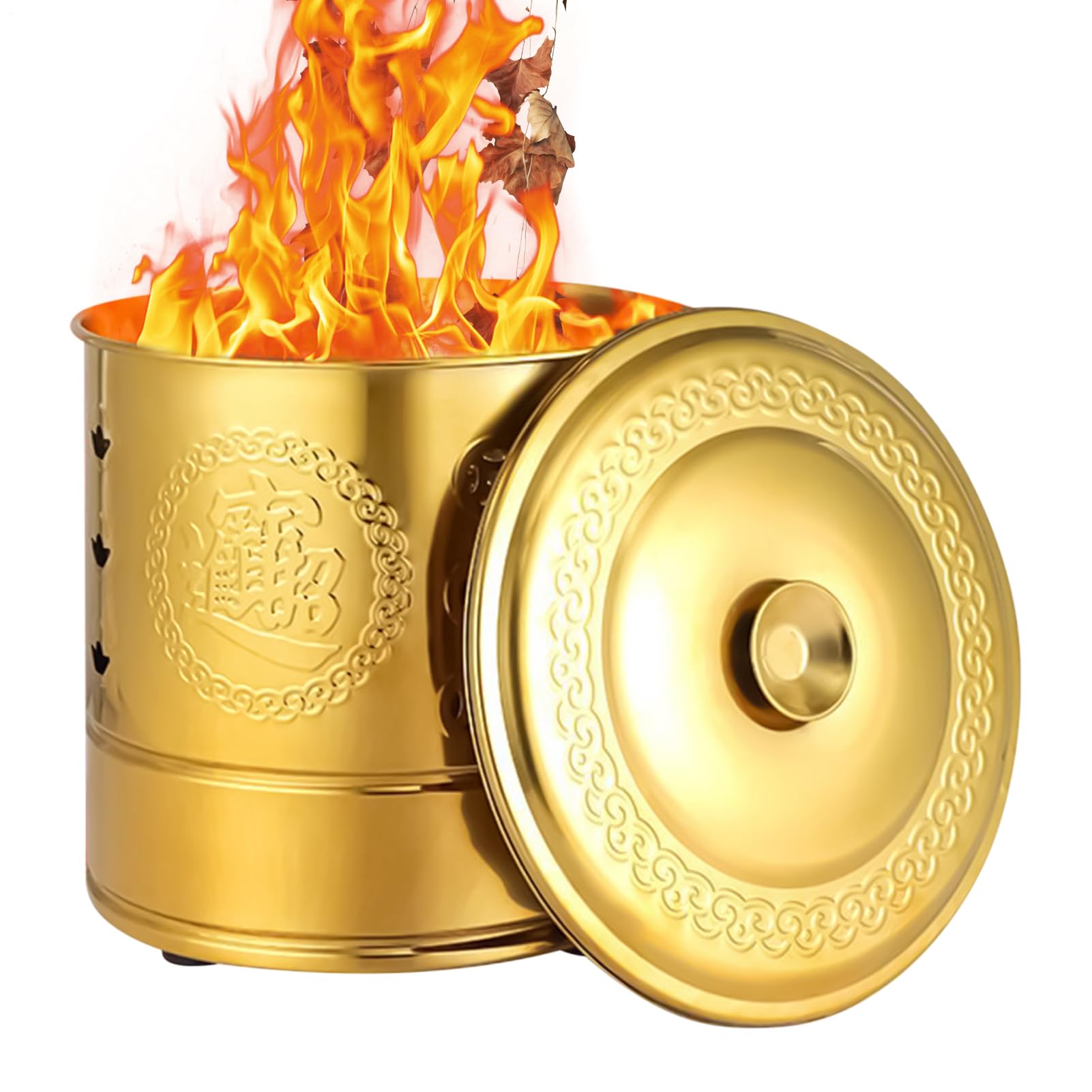Bruciacarta Inceneritore A Barile Rituale Tradizionale Propiziatorio | Inceneritore di Carta in Acciaio Per Foglie, Legna, Rifiuti, Offerte Per Antenati, Cerimonie Funebri, Giardino, Cortile,