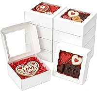 Vista 10 de 20 piezas Cajas de galletas de 5x5x2.5 pulgadas con ventana Cajas de panadería Caja de postre Caja para fresas cubiertas de chocolate para boda