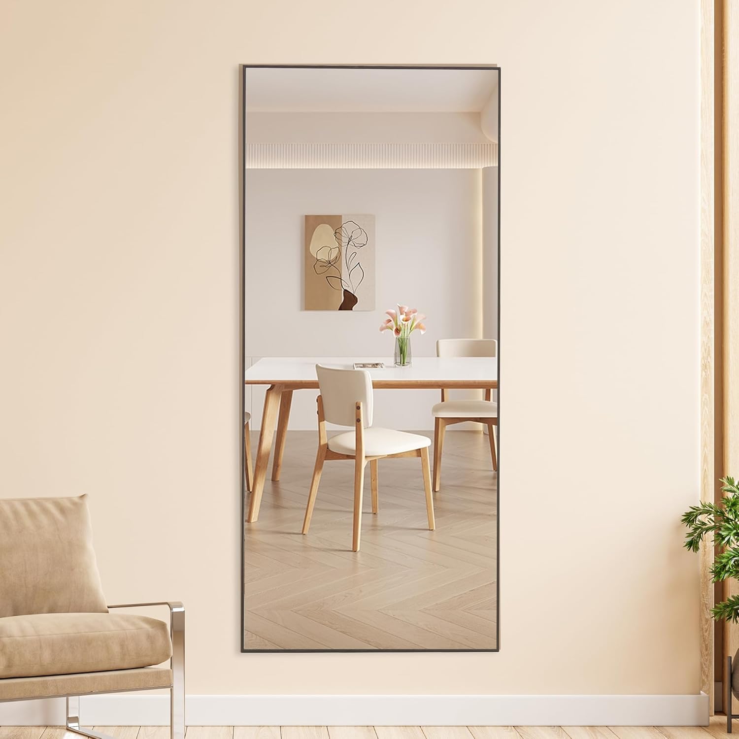 71'x31.4' Gray Solid Wood Frame Long Mirror – Floor to Ceiling Wall Mounted Dressing Mirror for Bedroom, Foyer, Clothing Store, Decorative Functional