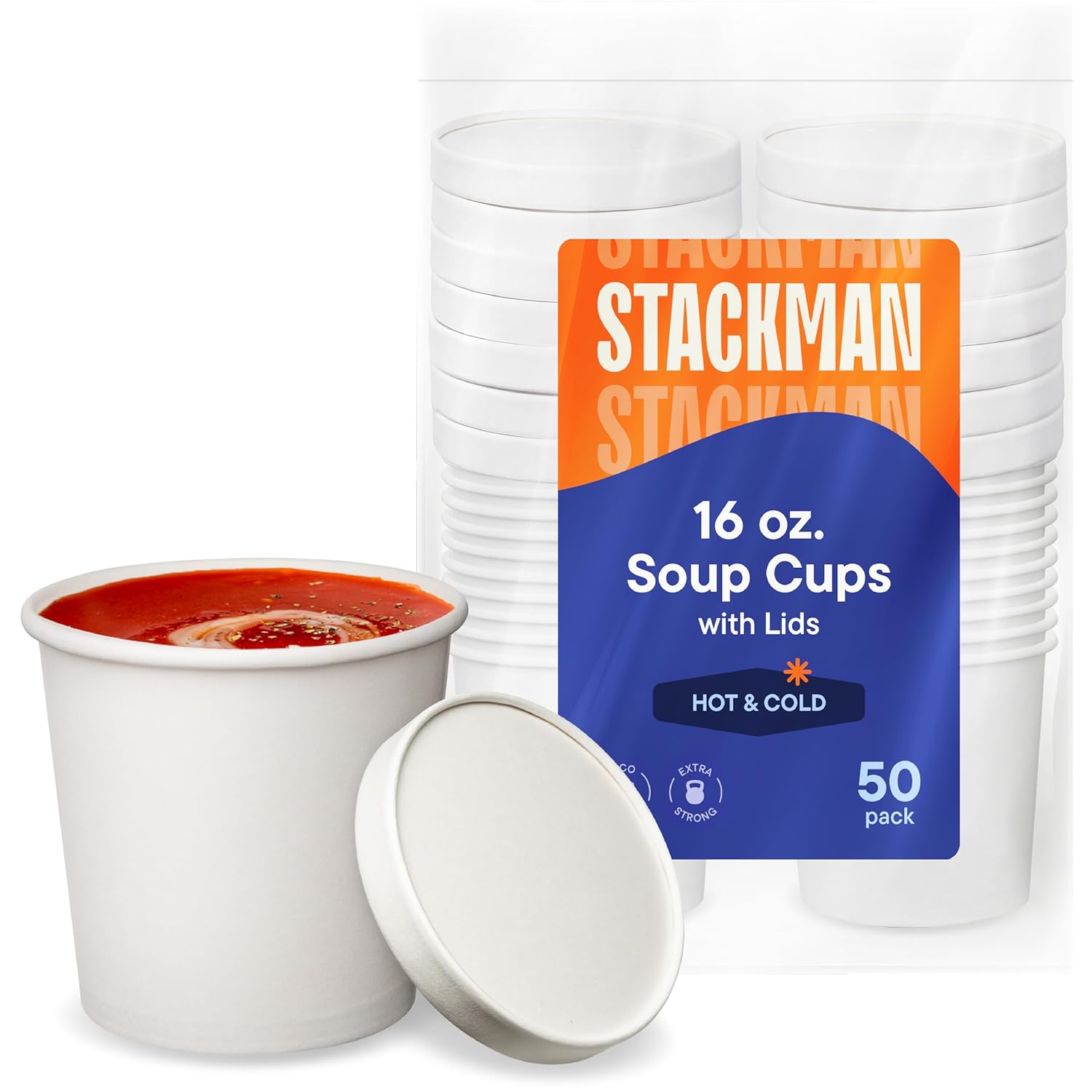 Paper Food Container with Lid, Insulated Food Cups with Vented Lids - Hot or Cold To Go Soup Cup, for Soups, Ice Cream and Yogurt - Eco-Friendly - White