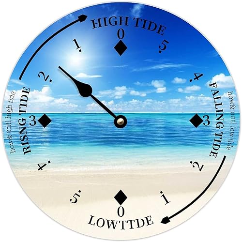godblessign Reloj de marea de arena con cielo azul con temática costera y océano, reloj de playa personalizado, reloj de marea de madera redondo,