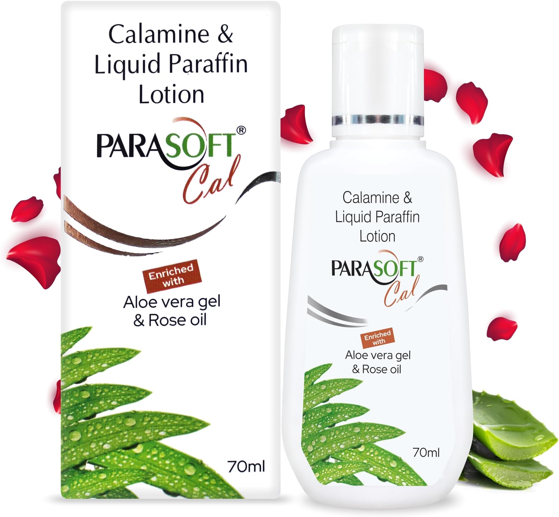 Parasoft Cal Calamine and Liquid Paraffin Lotion 70ml | Enriched with Aloe Vera Gel and Rose Oil | Soothes Rashes, Itching, Sunburn and Insect Bites | For Oily, Combination and Sensitive Skin | Face and Body Use