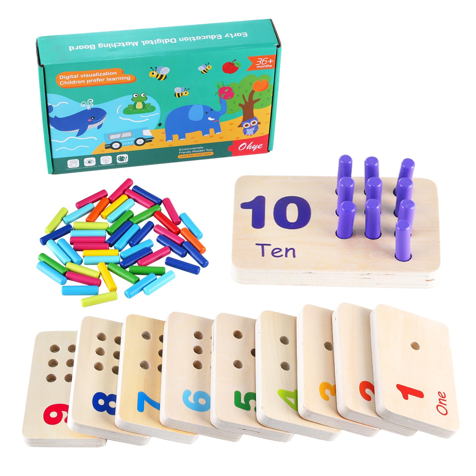 Wooden Counting Numbers Peg Board for Kids, Montessori Math Toy for Toddlers, Math Manipulatives Preschool Early Learning Educational Materials for Kids 3 4 5 6 7