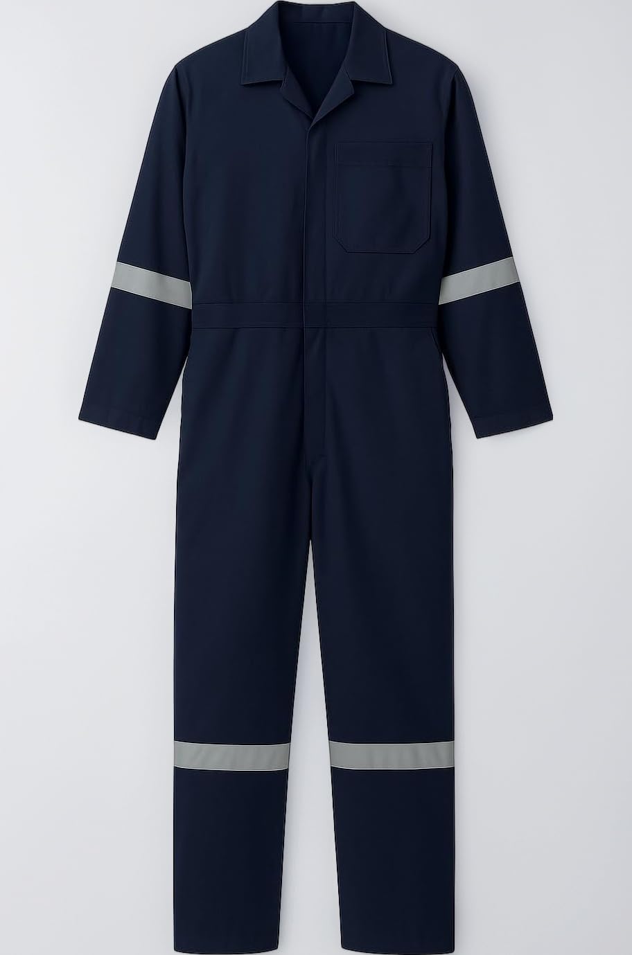 Professional Navy Blue Work Coverall with Reflective Stripes Boiler Suit, Full Length, Industrial Safety Uniform, Long Sleeve