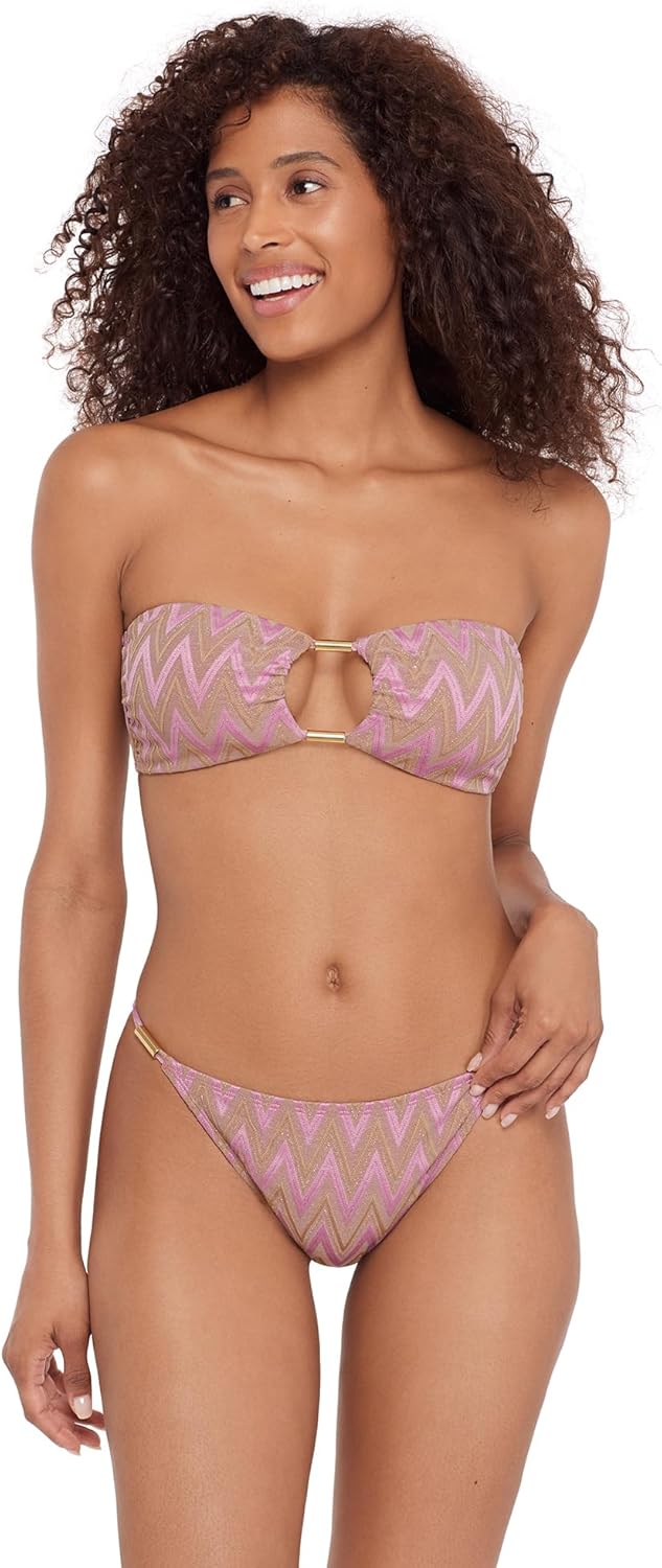 Steve Madden Womens Cutout Bandeau Bikini Top with Gold Beads