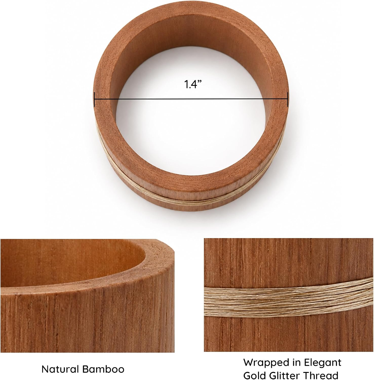 Bamboo Napkin Rings, Set of 6, 1.4 in, Golden Brown