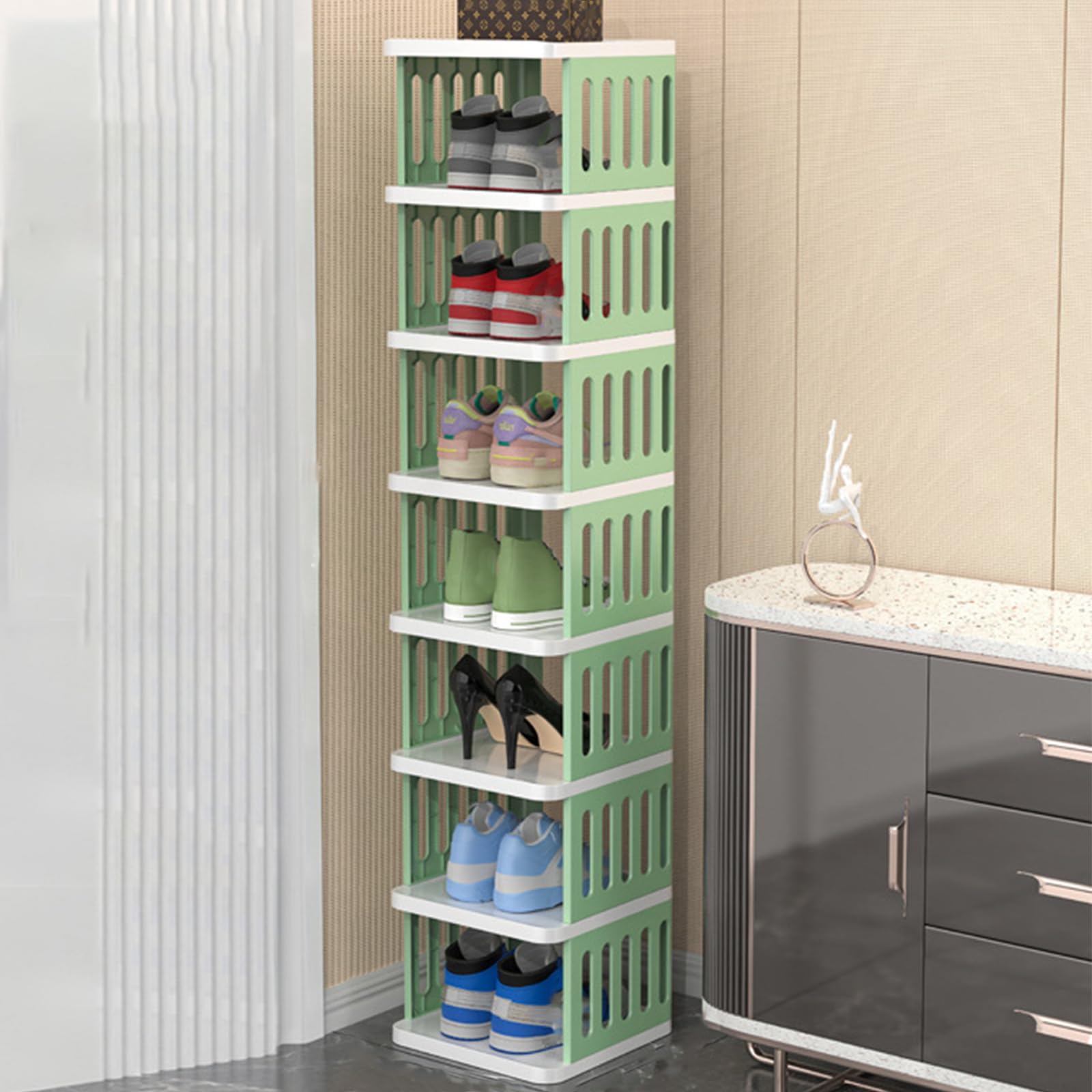 Petit meuble à chaussures pour chambre à coucher au design bicolore