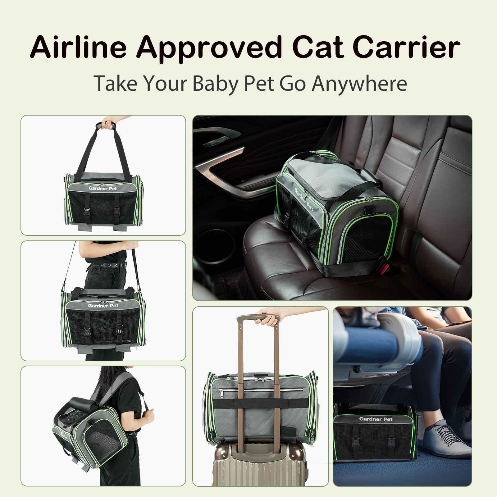 Gardner Pet Kattendrager, luchtvaartmaatschappij goedgekeurde kattendrager, zachte huisdierendrager voor kleine katten en honden, ademend gaas, uitbreidbaar, draagbare reisdrager voor Kerstmis, extra Gardner Pet Kattendrager, luchtvaartmaatschappij goedgekeurde kattendrager, zachte huisdierendrager voor kleine katten en honden, ademend gaas, uitbreidbaar, draagbare reisdrager voor Kerstmis, extra