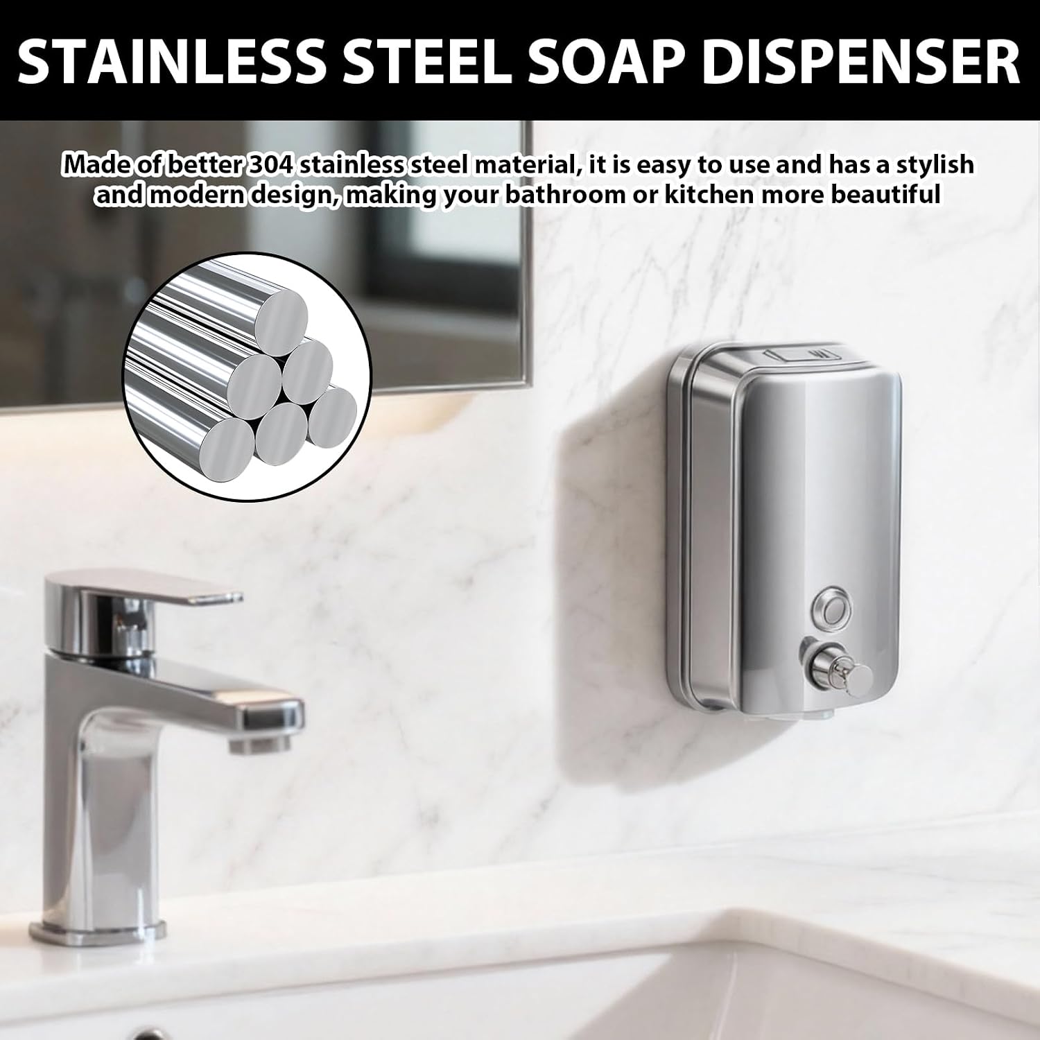 4 Pack Commercial Soap Dispenser Wall Mount, 1000ml/35 fl oz Stainless Steel Wall Mounted Soap Dispenser, Rust-Proof Anti-Leak Manual Hand Soap Dispenser for Home Bathroom Kitchen Hotel Restaurant