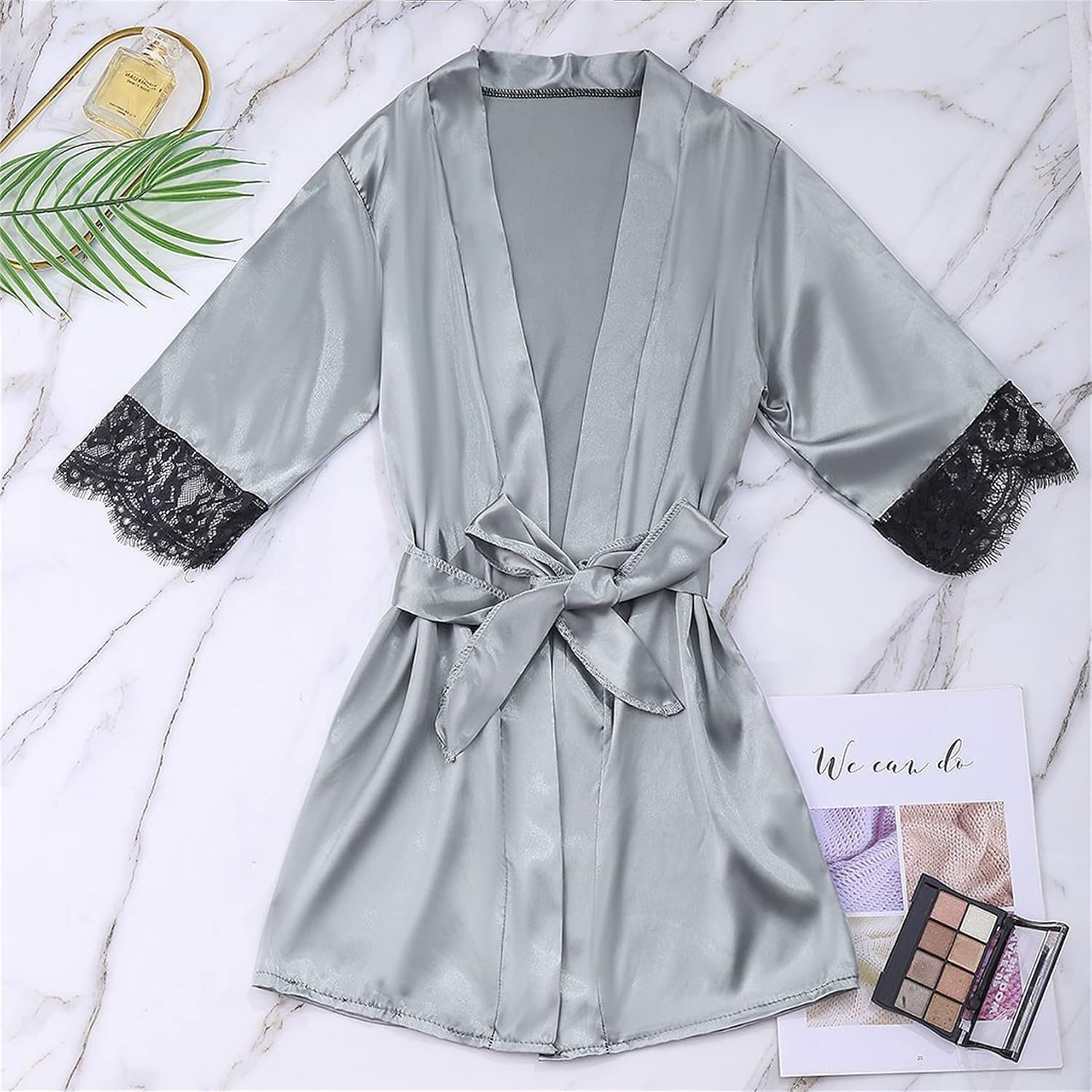Andongnywell Womens Plus Size Pajamas Sets Sexy Robe Satin Slip Silk Nightie V Neck Halter Tops with Shorts Underwear Suits