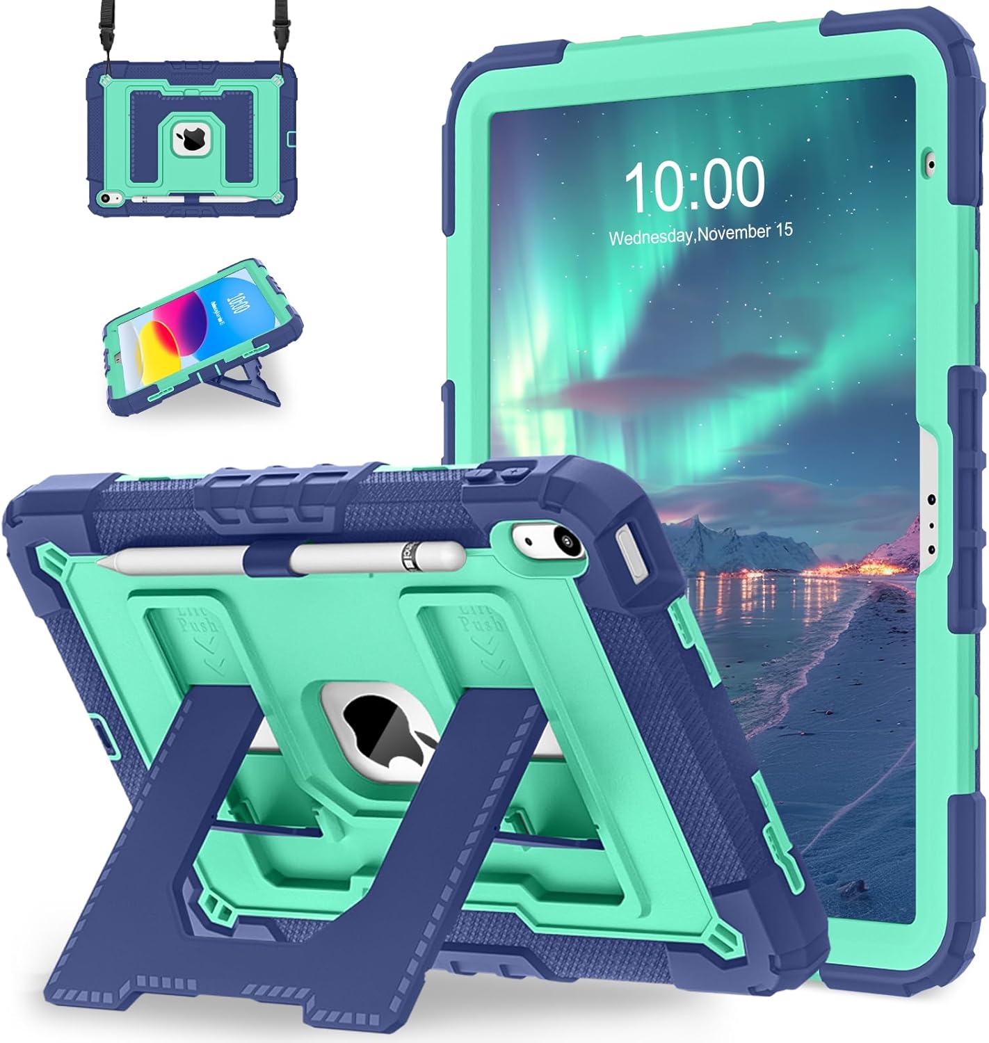 WESOROL Case for iPad A16 11th/10th Generation 2025/2022 with Pencil Holder Shoulder Strap iPad Case 10th Generation Shockproof Cover for iPad 11th/10th Gen Cases,Navy Black