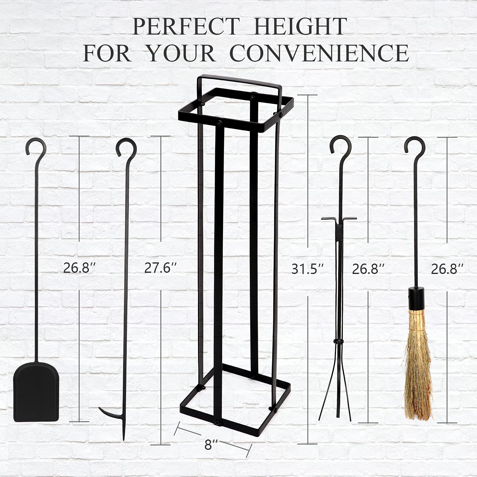 Harmiden 5 Pieces Fireplace Tools Set Wrought Iron Indoor Fire Place