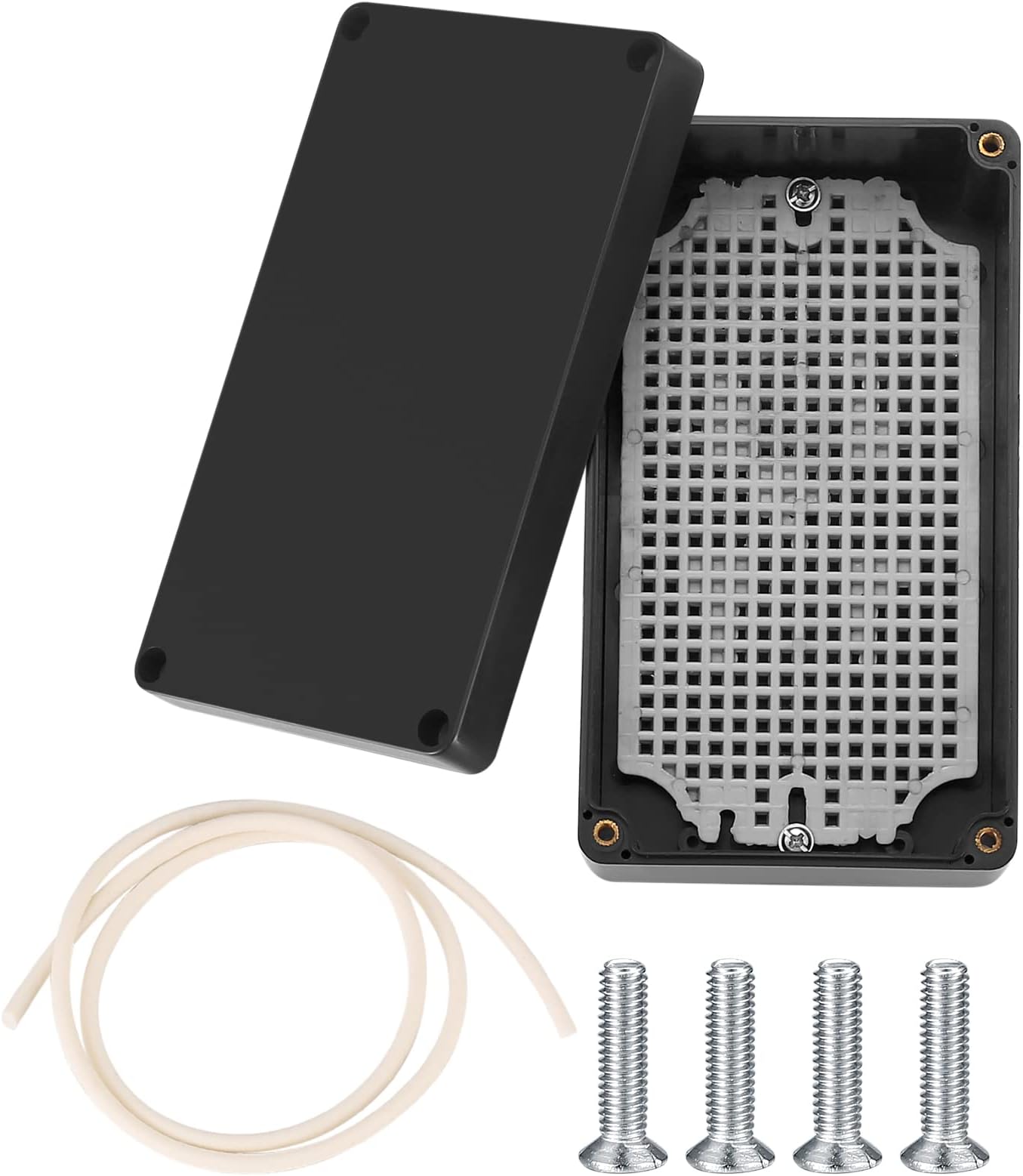 Waterproof Junction Project Box with a honeycomb bottom plate, Plastic ABS IP65 Electronic Enclosure Box for Electronics, Cables, Power, Instrument Case Box - 158 x 90 x 60 mm (Black)