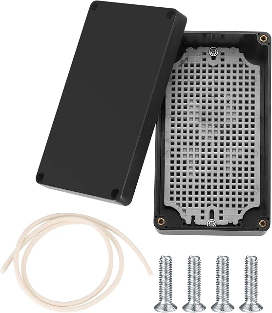 Waterproof Junction Project Box with a honeycomb bottom plate, Plastic ABS IP65 Electronic Enclosure Box for Electronics, Cables, Power, Instrument Case Box - 158 x 90 x 60 mm (Black)