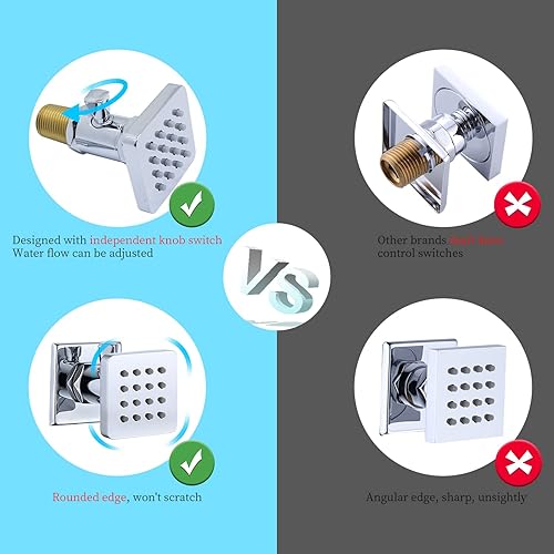 Miniatura 115 de Chorros de ducha cuadrados de oro cepillado con control de flujo y giratorio, chorros de masaje de agua ajustables de latón macizo, montaje en pared