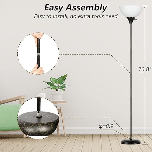 Miniatura 3 de Lámpara de pie lámpara de pie con 3 niveles de brillo regulable pantalla blanca resistente a caídas interruptor giratorio lámpara de pie de metal