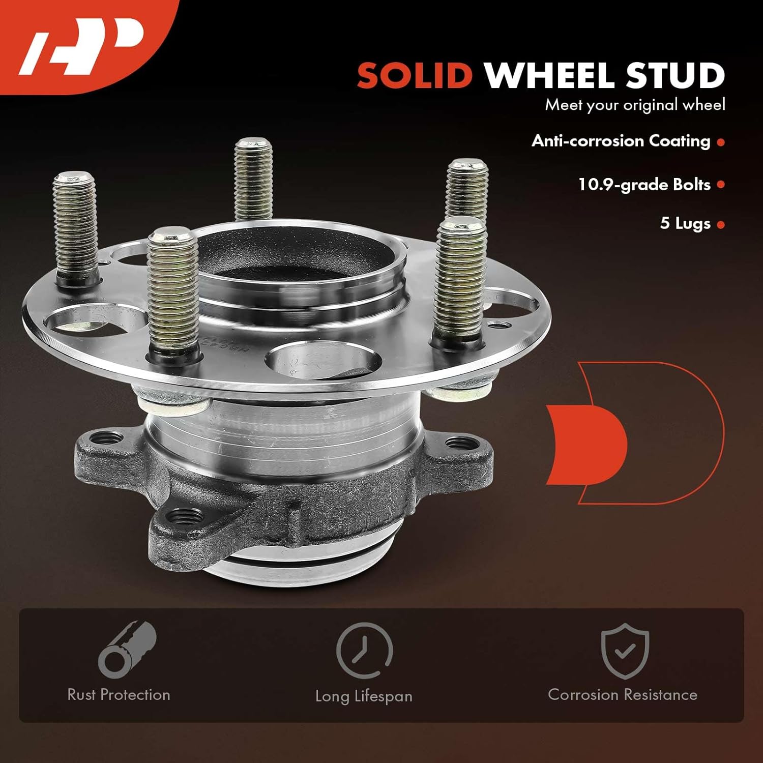 A-Premium Rear Wheel Bearing and Hub Assembly with 5-Lug Compatible with Honda Civic 2012 L4 1.8L