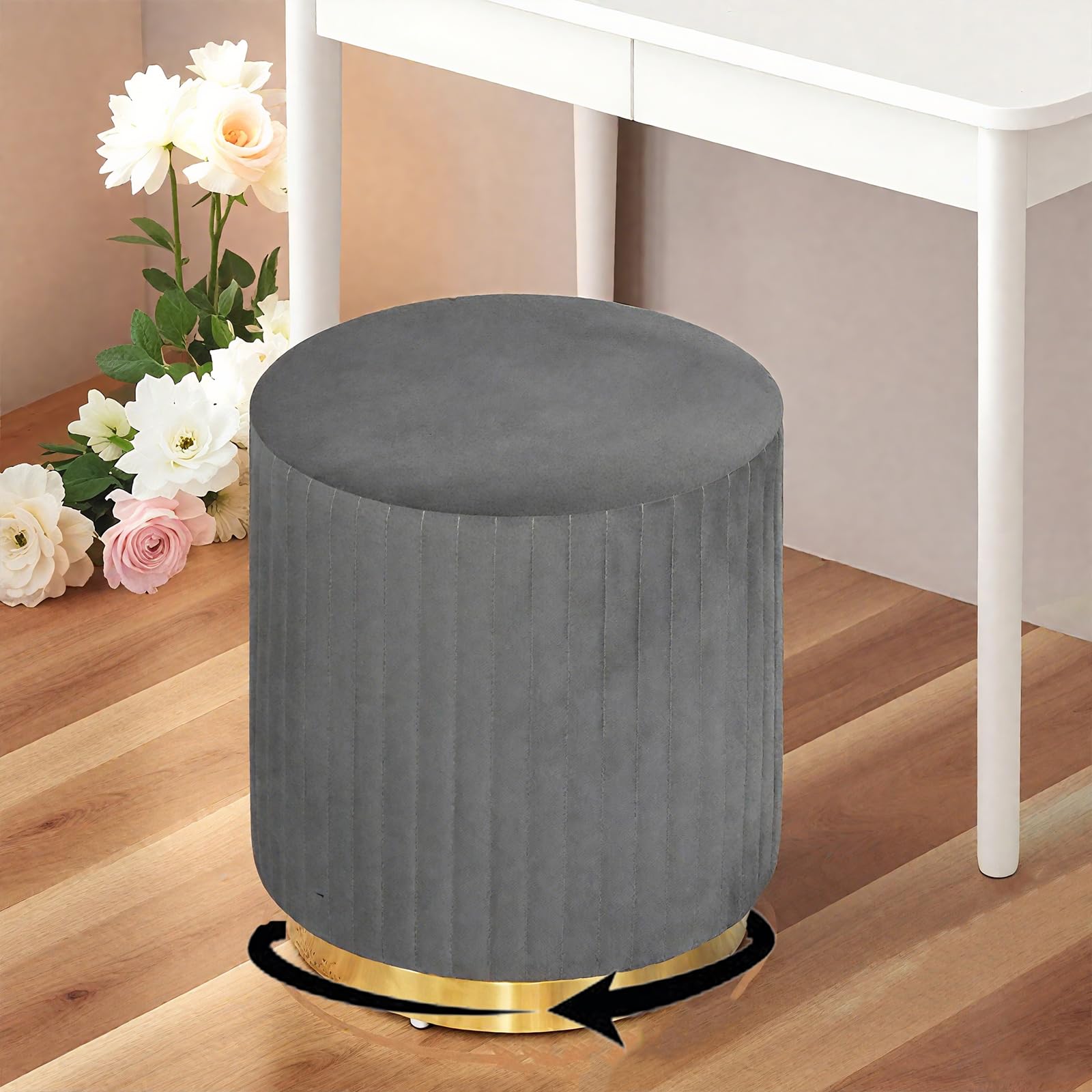 Sedia da trucco, girevole a 360°, per divano, trucco, trucco, in velluto, per trucco, sgabello da scrivania e ufficio, ideale come sedia da toeletta (grigio1)