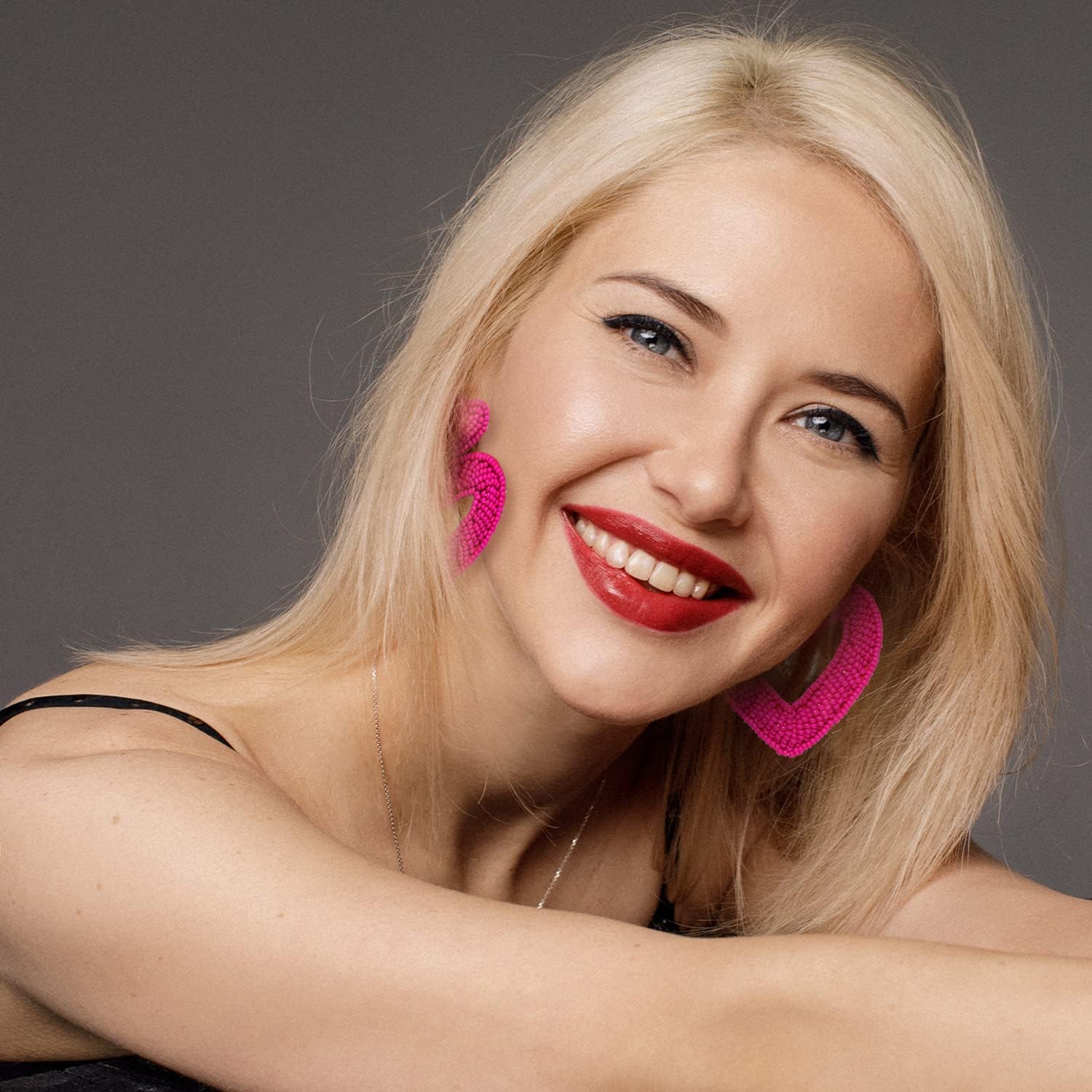 Bead Dangle Earrings for Women Beaded Heart Dangle Earrings Bohemia Statement Bead Drop Earrings Studs Valentine’s Day Heart Beaded Earrings Gifts - Image 4