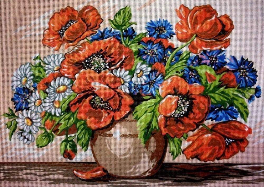 Kit de broderie de tapisserie 30x40cm point de croix fleurs rouge adulte