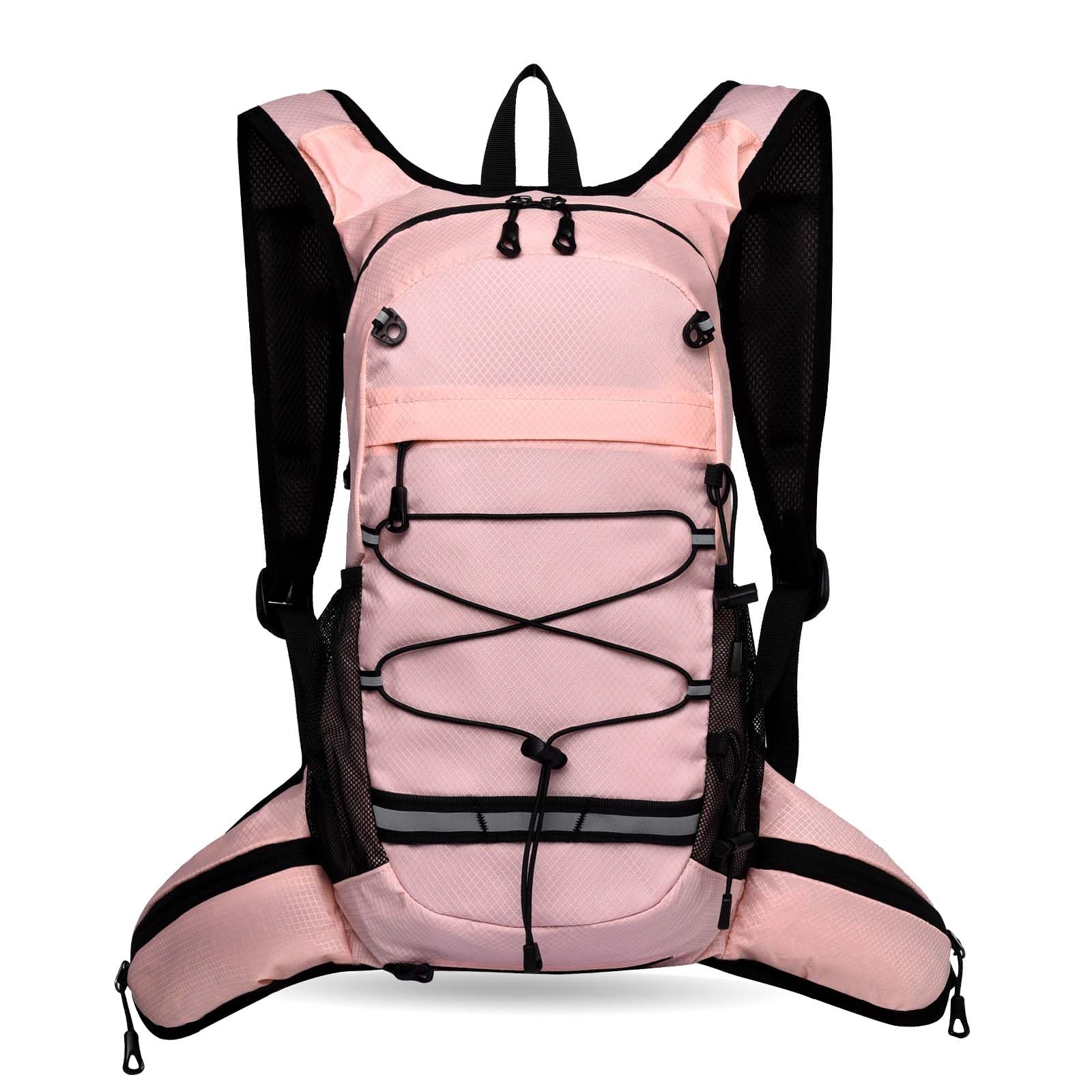 Hiking Backpack Bicycle Backpack with Helmet Cover Hydration Backpack for Hiking, Cycling, Climbing, Running, Sports Backpack Ultralight Waterproof Small 8L pink