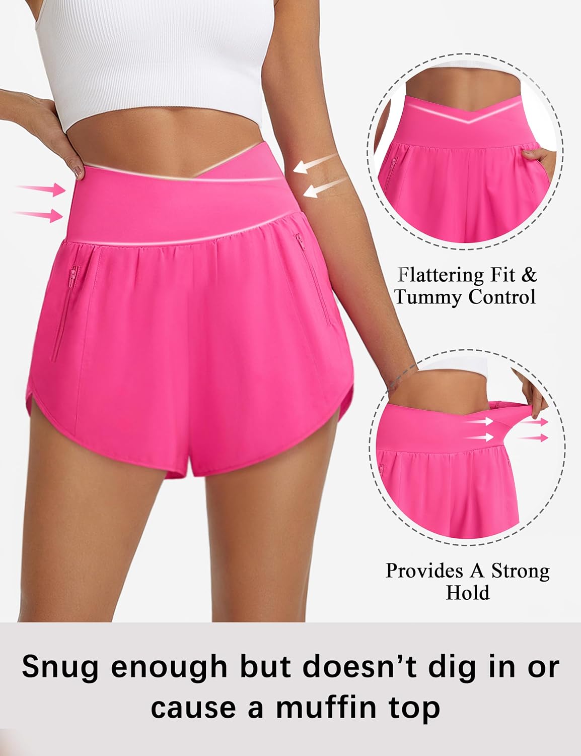 BMJL Women's Athletic Shorts High Waisted Running Short Pockets Gym Elastic Quick Dry Workout Shorts 2.5" - Image 2