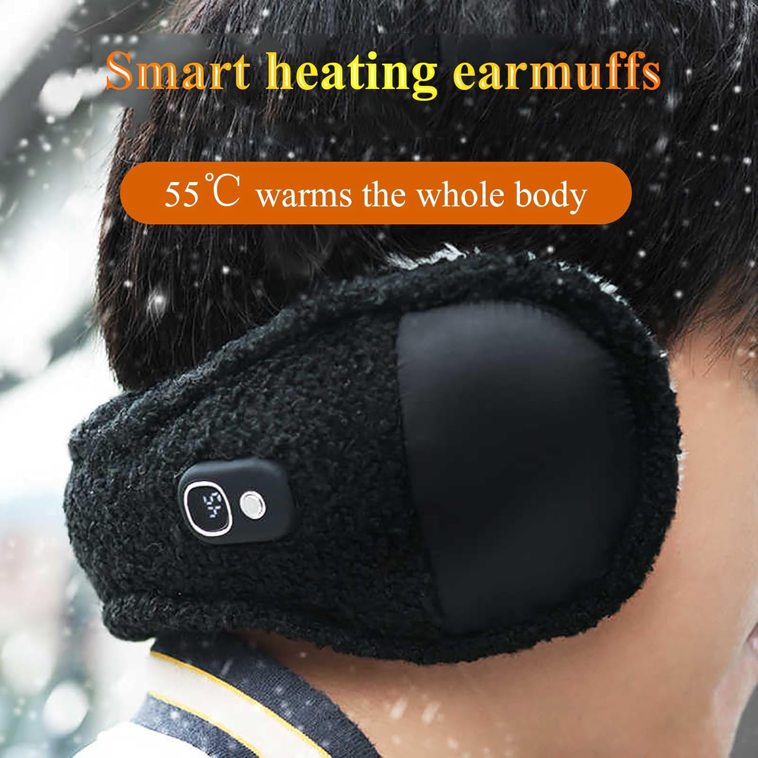 KEhtu Electric Heating Earmuffs, Winter Warm Outdoor Earmuffs with Thermal Lining, 3 Heating Levels, 3000mAh Battery Capacity, Suitable for Winter Hiking, Running, Walking, Skiing, Camping