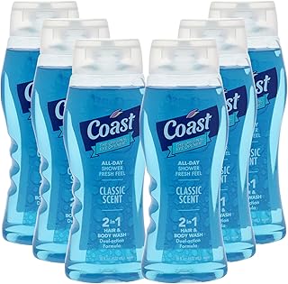 Coast 2-in-1 Hair and Body Wash - Rich Foamy Lather - Clean Rinsing Formula without Drying Out Skin - Dual Action - No Parabens or Phthalates - 6 pc