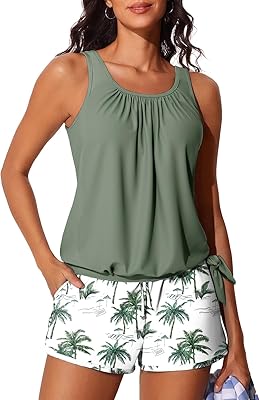 Summer Mae Blouson Women’s Tankini Swimsuits with Shorts Tummy Control Bathing Suits Side Pockets 2026