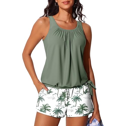 Summer Mae Blouson Women’s Tankini Swimsuits with Shorts Tummy Control Bathing Suits Side Pockets 2026