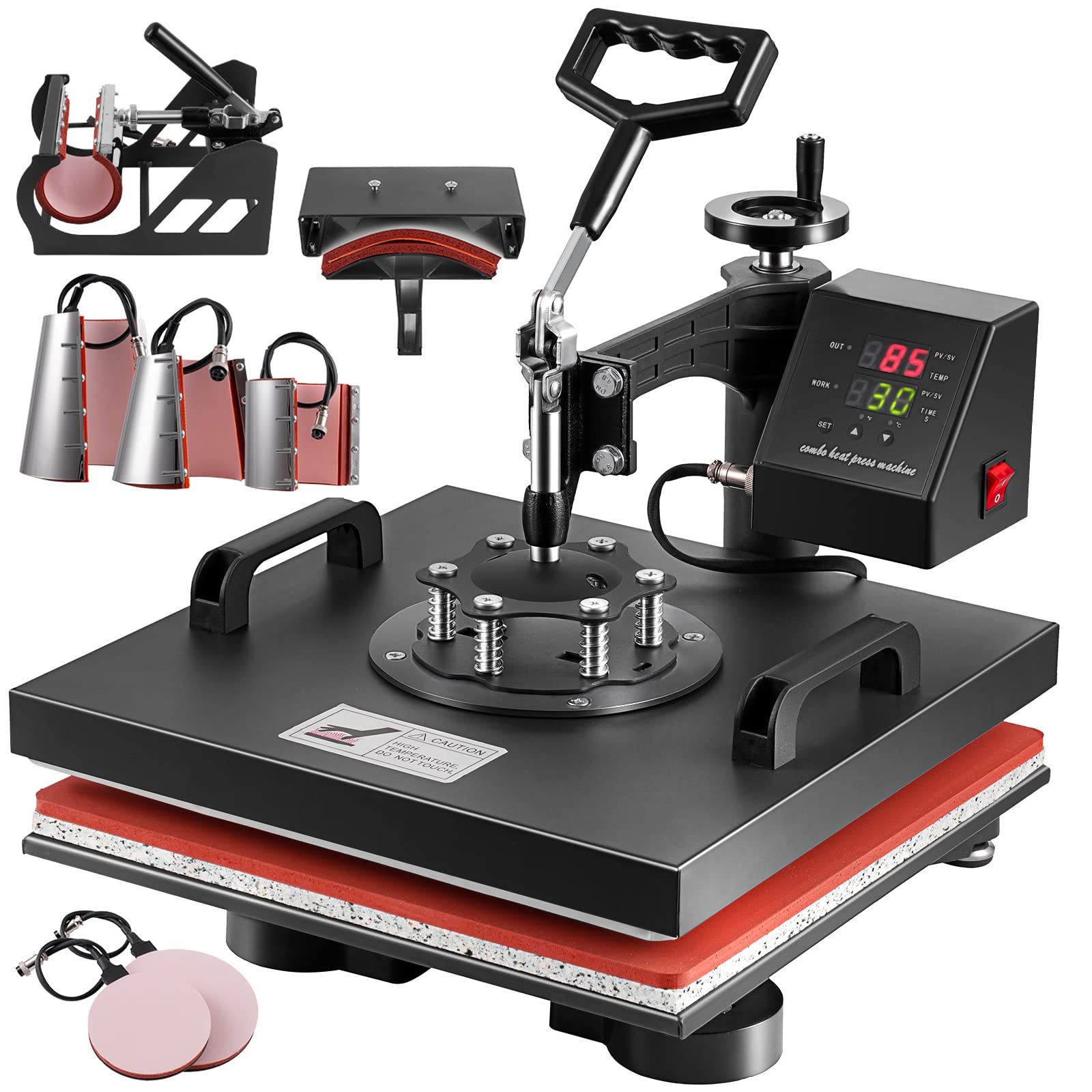 Heat Press 15x15 Inch 8 in 1 Heat Press Machine 360-Degree Swing Away Digital Tshirt Press Machine Multifunction Sublimation Combo for T Shirts Mugs Hat Plate Cap Bottle