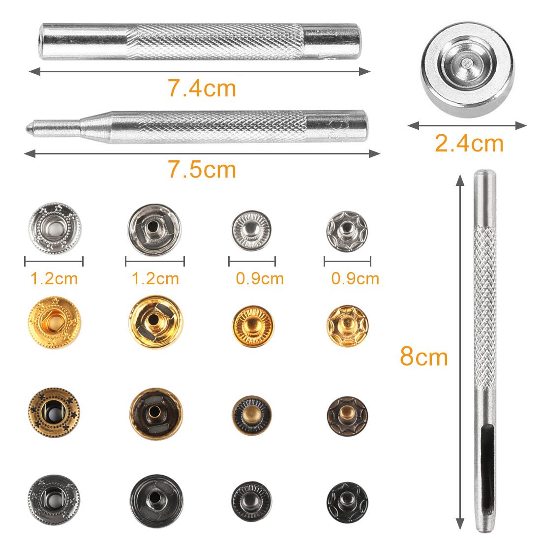 Image secondaire de 120pcs Bouton Pression Fixations Snap Fasteners Fermoirs à Bouton-pression en Cuivre Bronze pour Sac à Main de Portefeuille en C