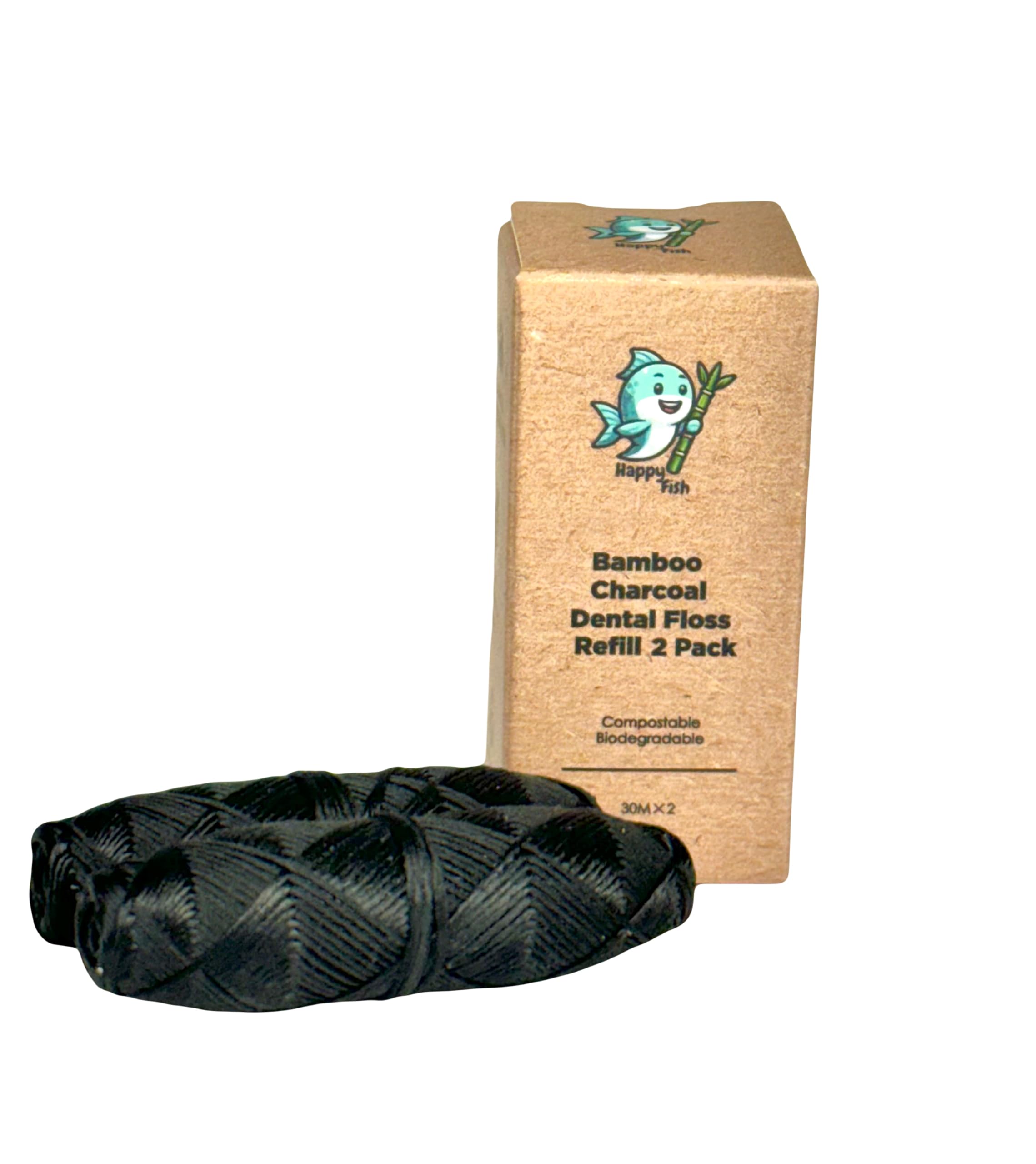 Happy Fish Dental Floss Bamboo Charcoal Refill 2 Pack, Black