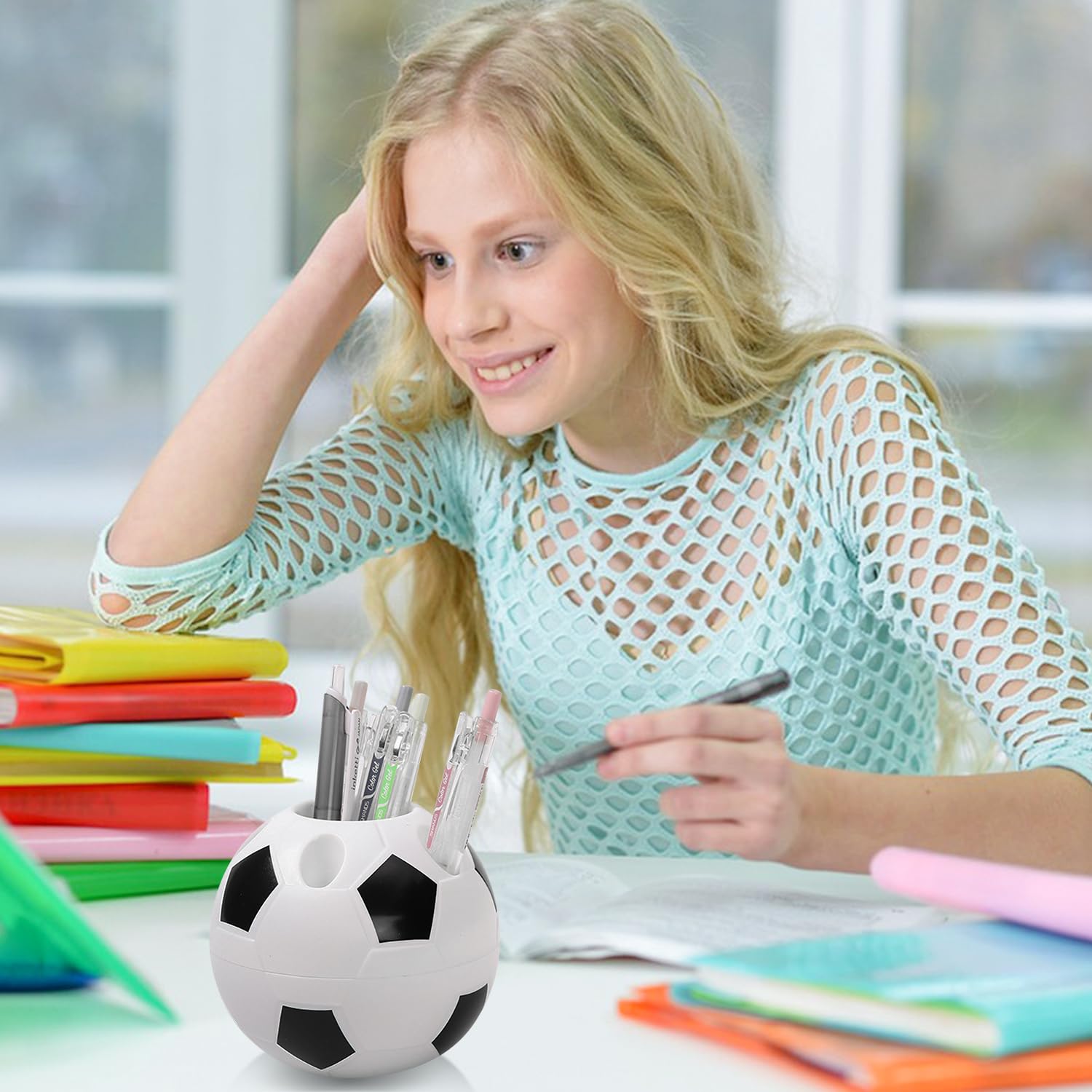 NAUZE Soccer Pen Holders Desktop Pencil Container Multifunctional Creative Soccer Style Pen Holders Kids Pencil Cup School Supplies for Your Home Office and Desk Storage - Image 4