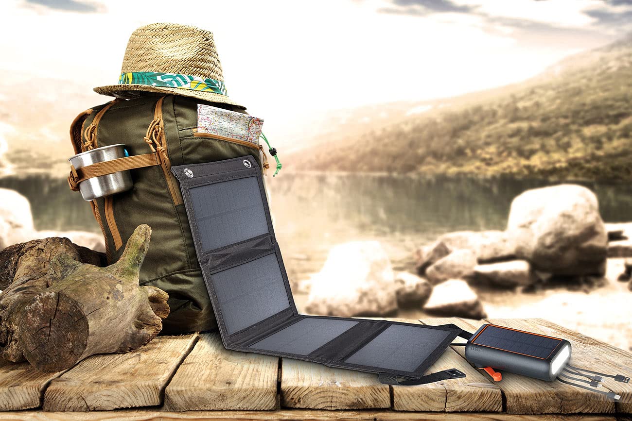 revolt Nachtlicht: Solar-Powerbank mit Kurbel & Extra-Solarpanel, 30.000 mAh, PD 20 Watt (Kurbel Dynamo-Powerbank, Power Delivery, Qi)