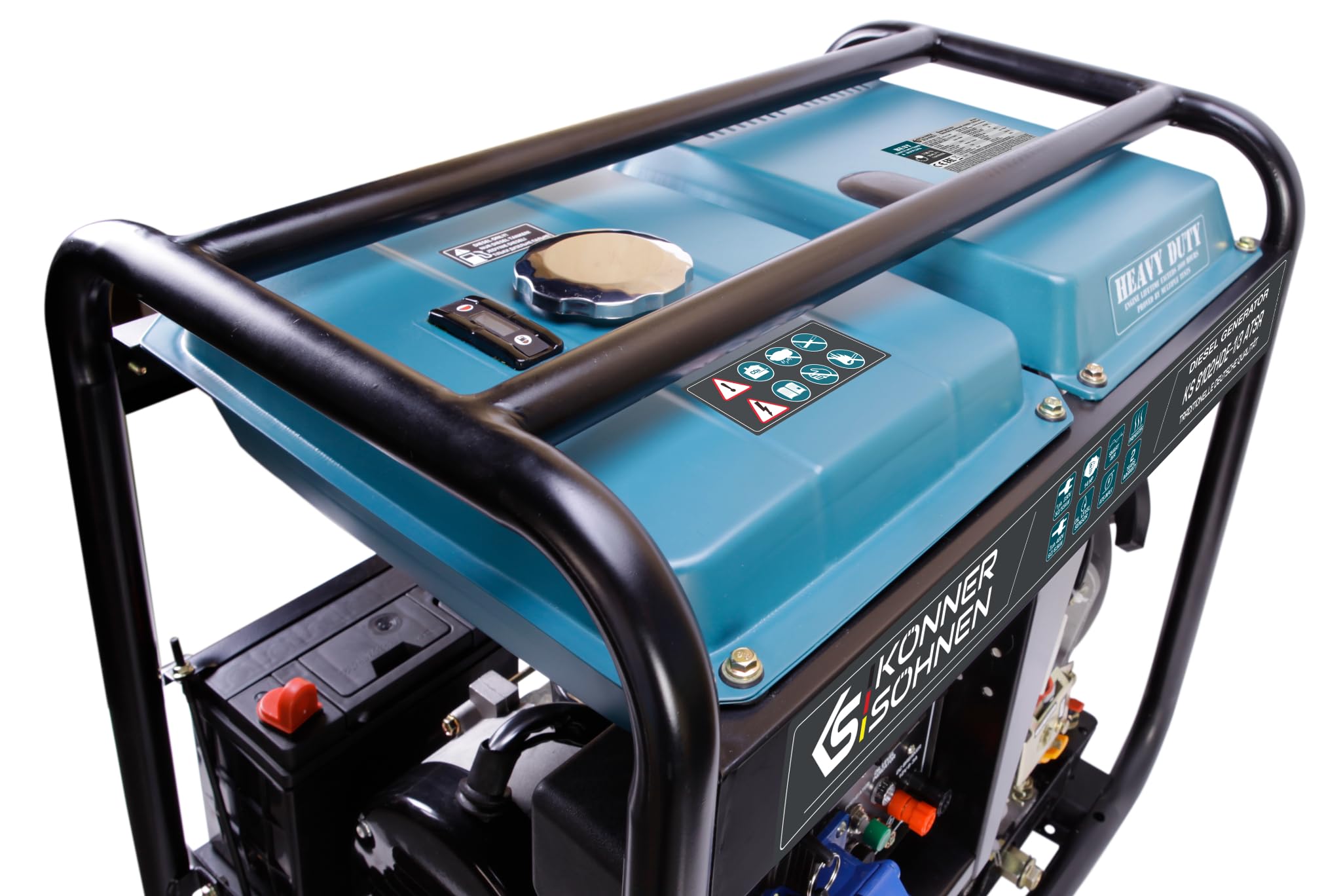 Agregat prądotwórczy Generator Diesla KS 8100HDE-1/3 ATSR (Euro V) z wbudowanym układem przełączania faz (VTS), maksymalna moc 6500 W, 1x16A (400V), maksymalna moc 5500 W 1x32A (230V), autorski silnik EURO-V, wyświetlacz (częstotliwość, napięcie, licznik