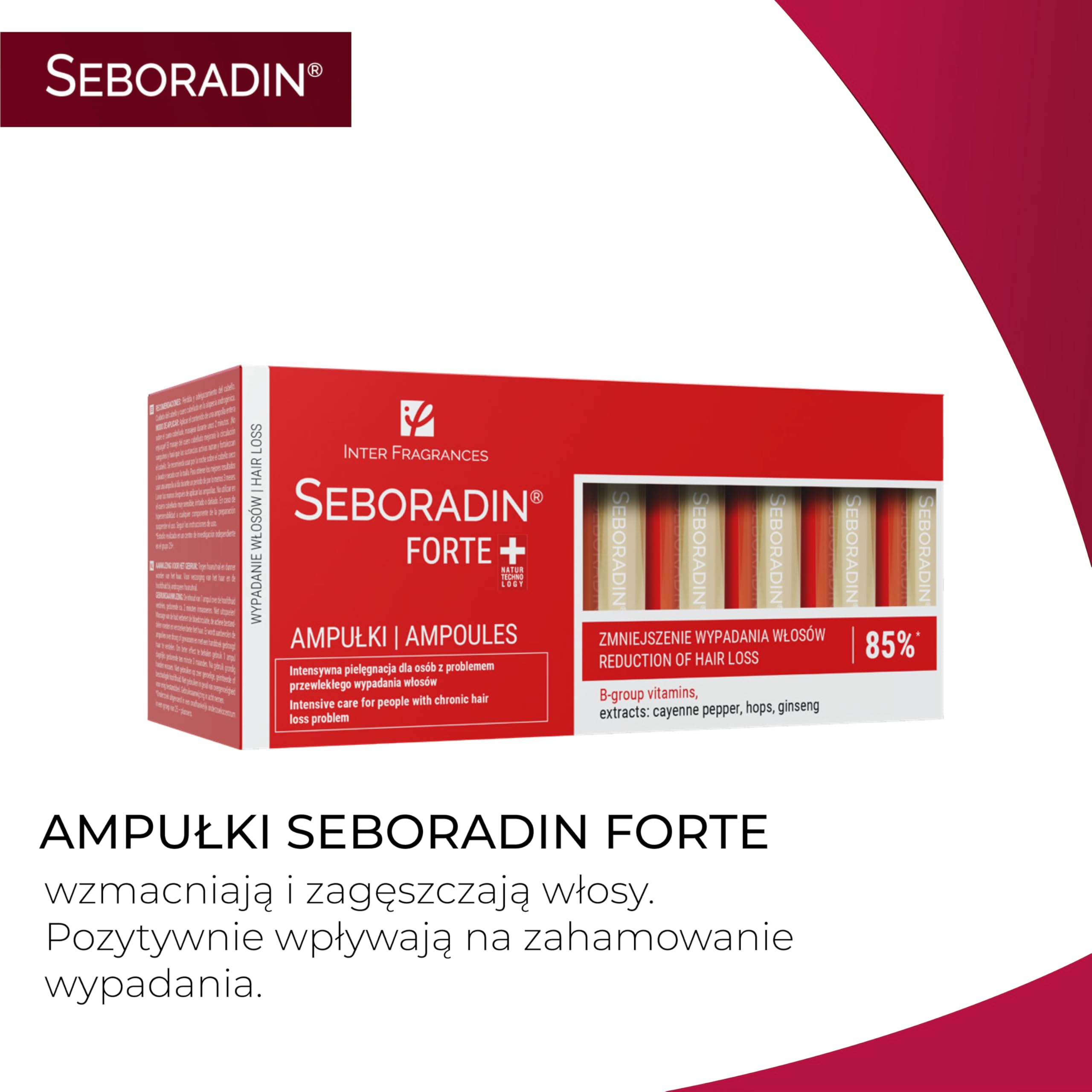 SEBORADIN Maria Red Set - Derma roller - Ampułki Forte - Serum Fitocell - Serum na Noc - Scalp Peeling - Szampon - Odżywka - Balsam bez Spłukiwania